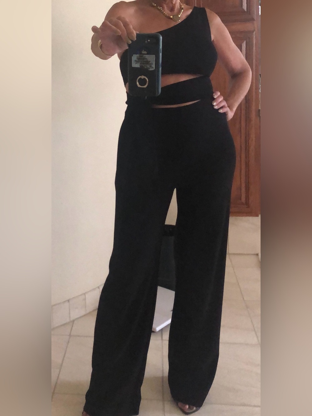 High-Waist Black Wide-Leg Tie-Front Pants
